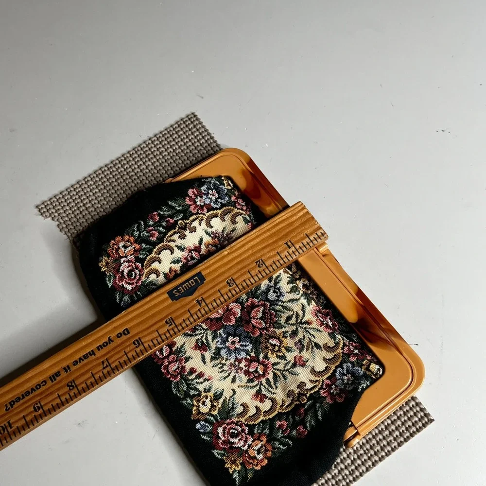 Vintage Floral Tapestry Clutch Bag Faux Tortoiseshell Lucite Frame Hong Kong